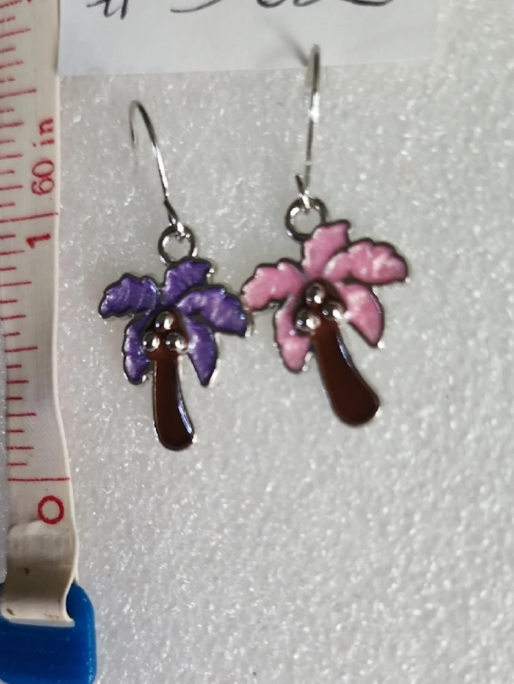 Hand Crafted Purple and Pink Palm Tree Dangle Earrings